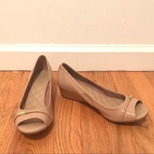 Tan Cole Haan peep toe wedges